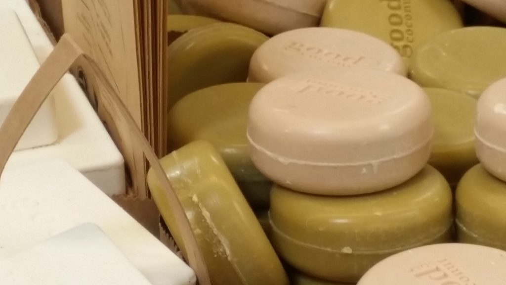 Buying items without a plastic wrapping is a rare find, like these Good Soaps.